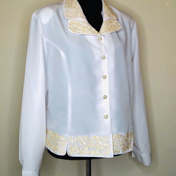 Perlita Button-Down Embroidered Blouse, White Top - Picture 1 of 8